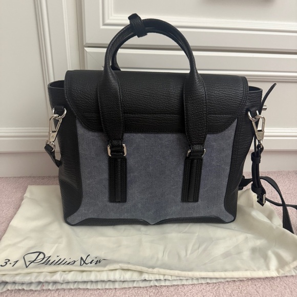 3.1 Phillip Lim Blue Pashli Medium Denim & Shark Embossed Leather Satchel - Picture 4 of 8